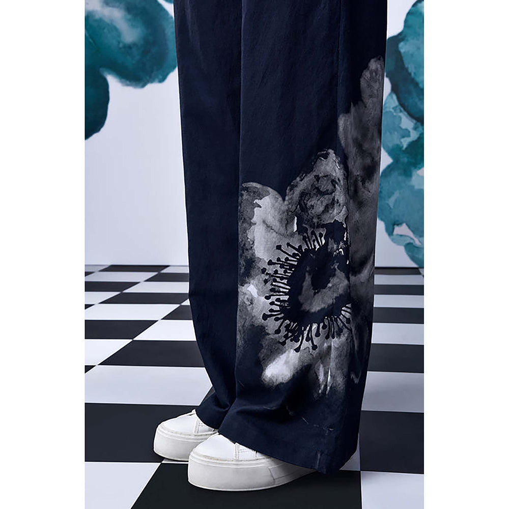 Genes Lecoanet Hemant Black Cotton Square Neck Floral Jumpsuits