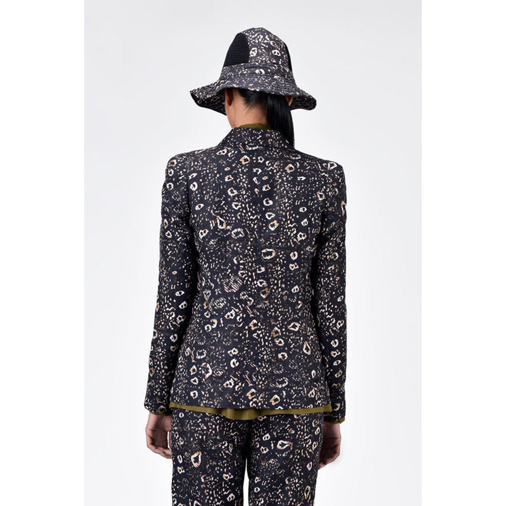 Genes Lecoanet Hemant Multi-Colour Animal Print Linen Blazer with Soft Rounded Shoulders