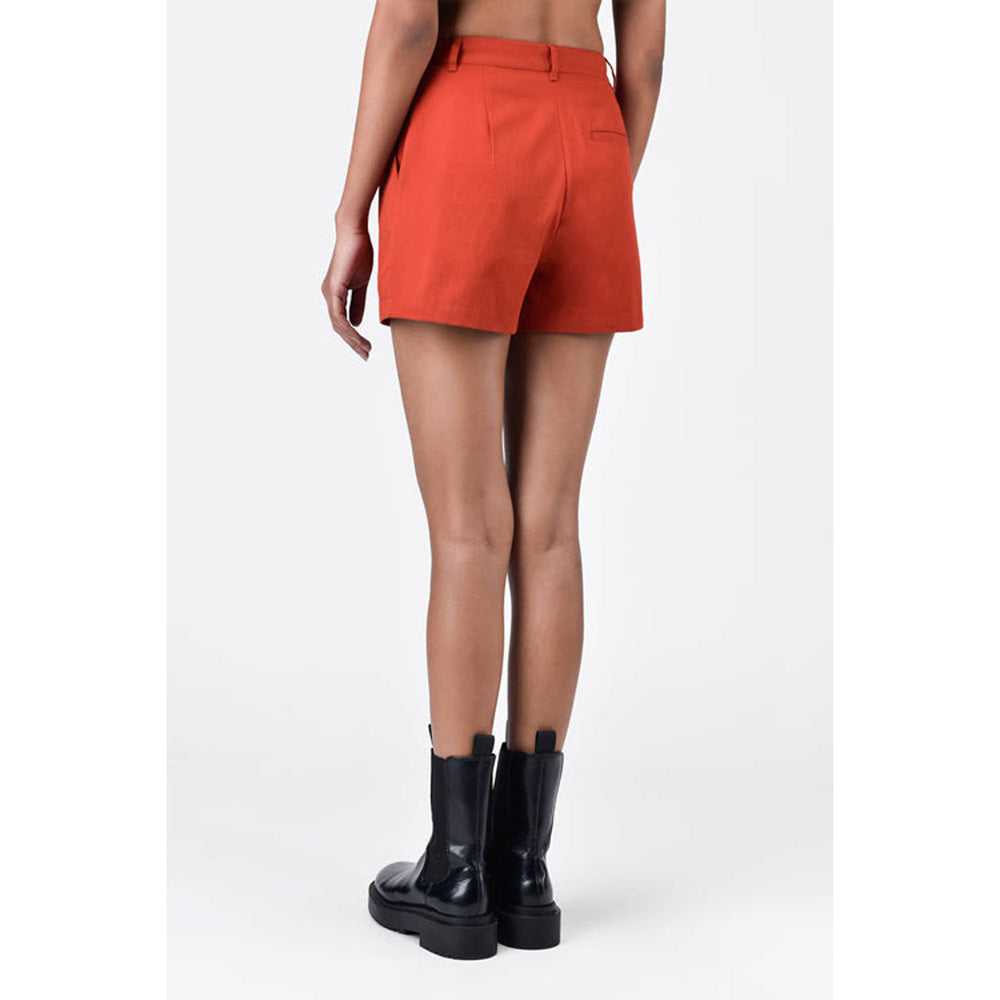 Genes Lecoanet Hemant Women'S Regular Fit Cotton Light Twill Shorts Coral Orange