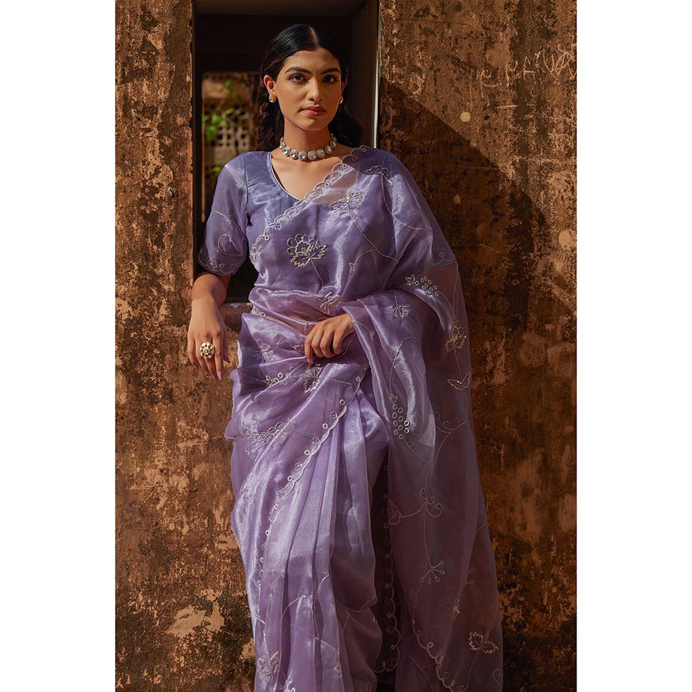 Geroo Luxe Lavender Pure Tissue Saree with Unstitched Blouse