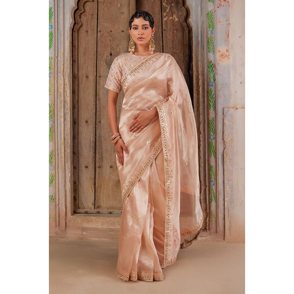 Geroo Luxe Rose Gold Pure Tissue Saree with Unstitched Blouse