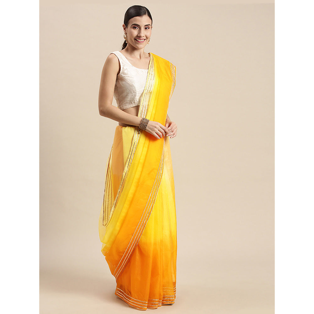 Geroo Jaipur Yellow Dyed shaded Organza Saree