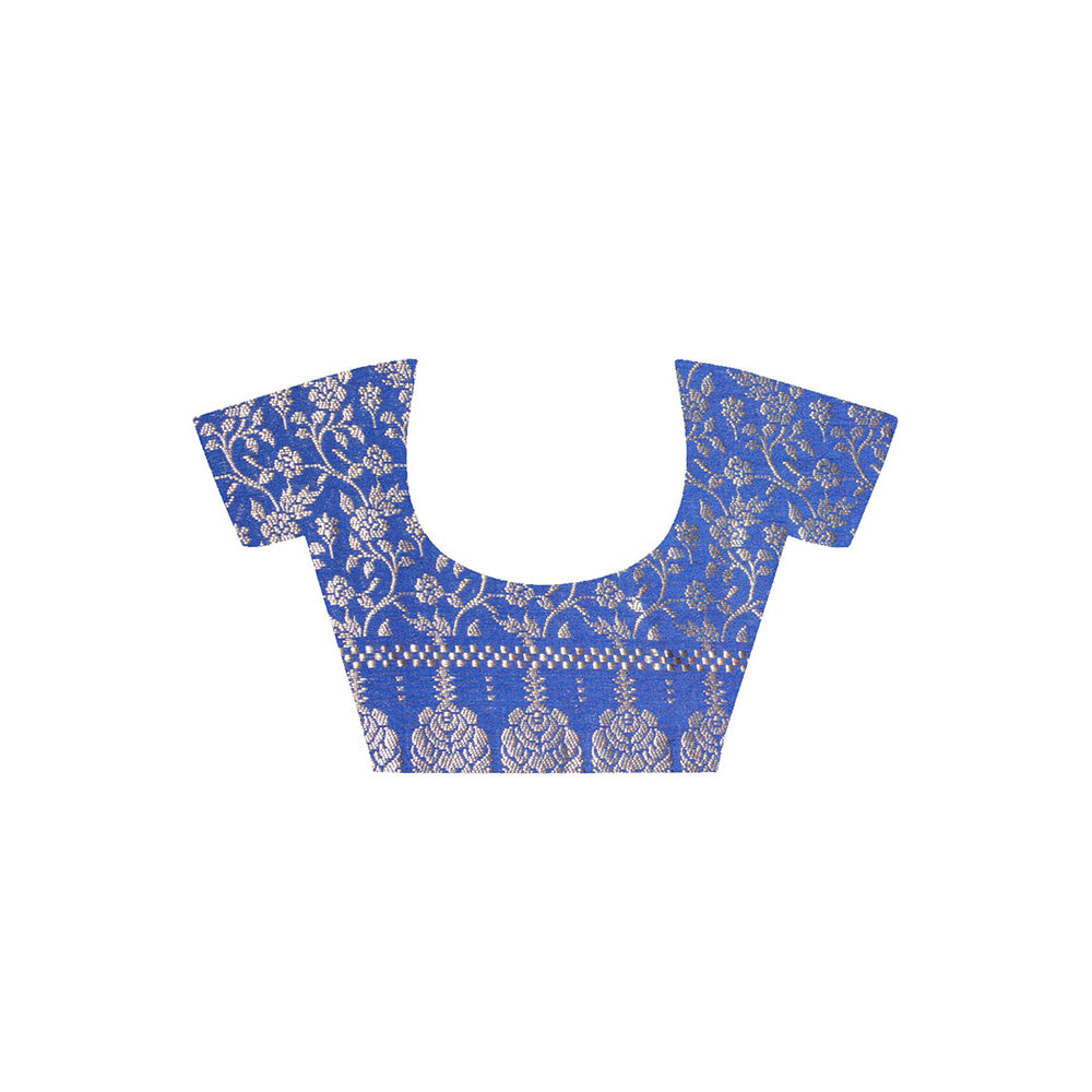 Geroo Jaipur Blue Hand Woven Bandhani Saree with Unstitched Blouse