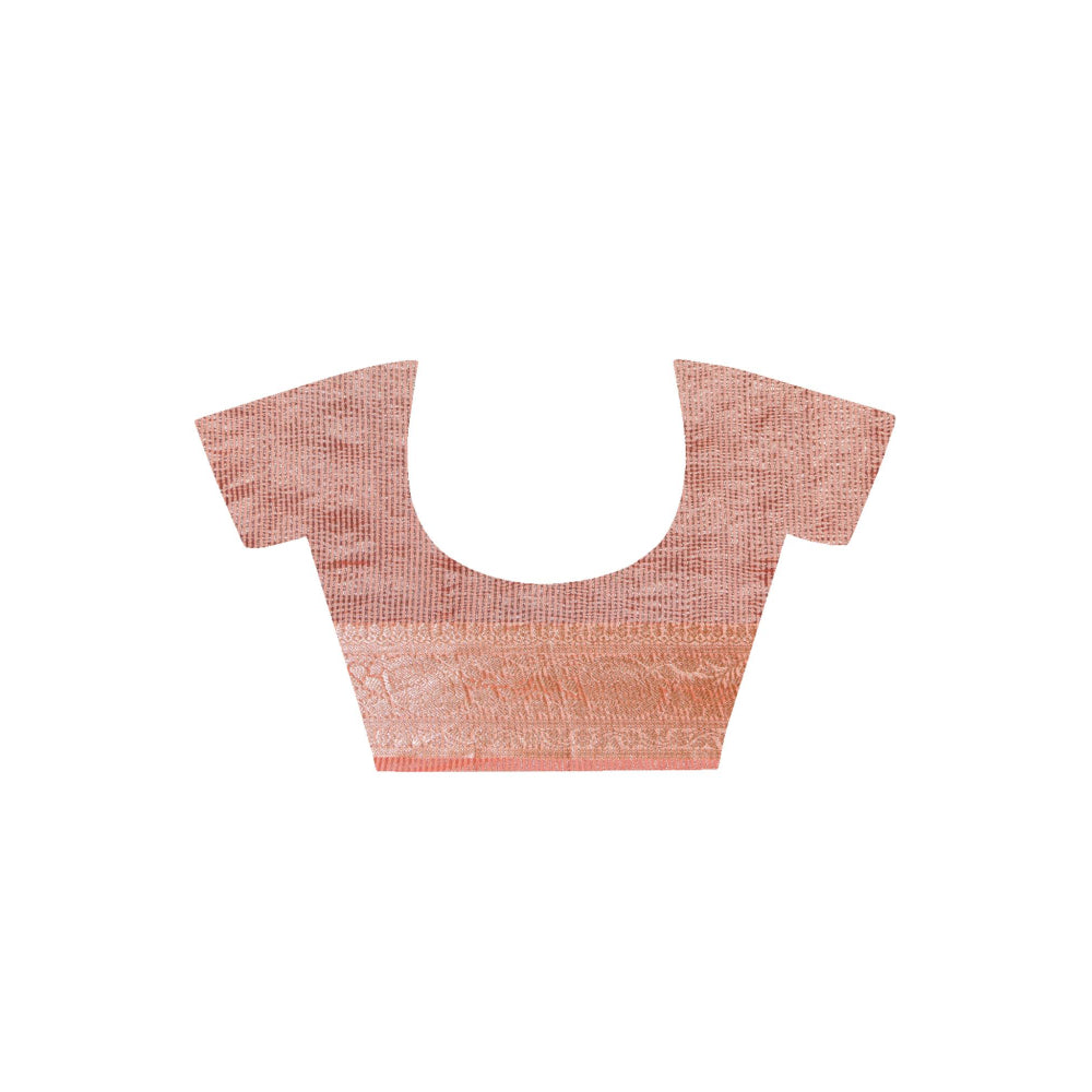 Geroo Jaipur Peach Crinkle Tissue Saree with Unstitched Blouse