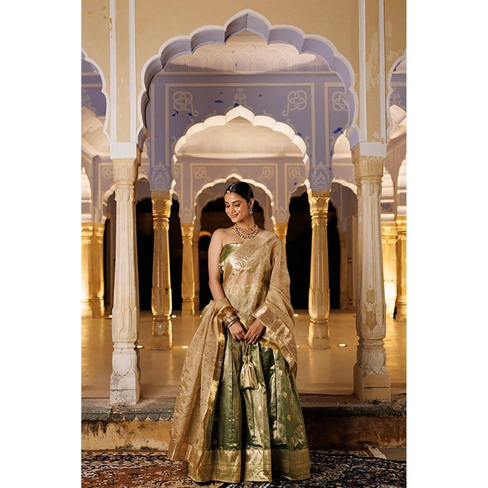 Geroo Jaipur Serene Green Tissue Lehenga
