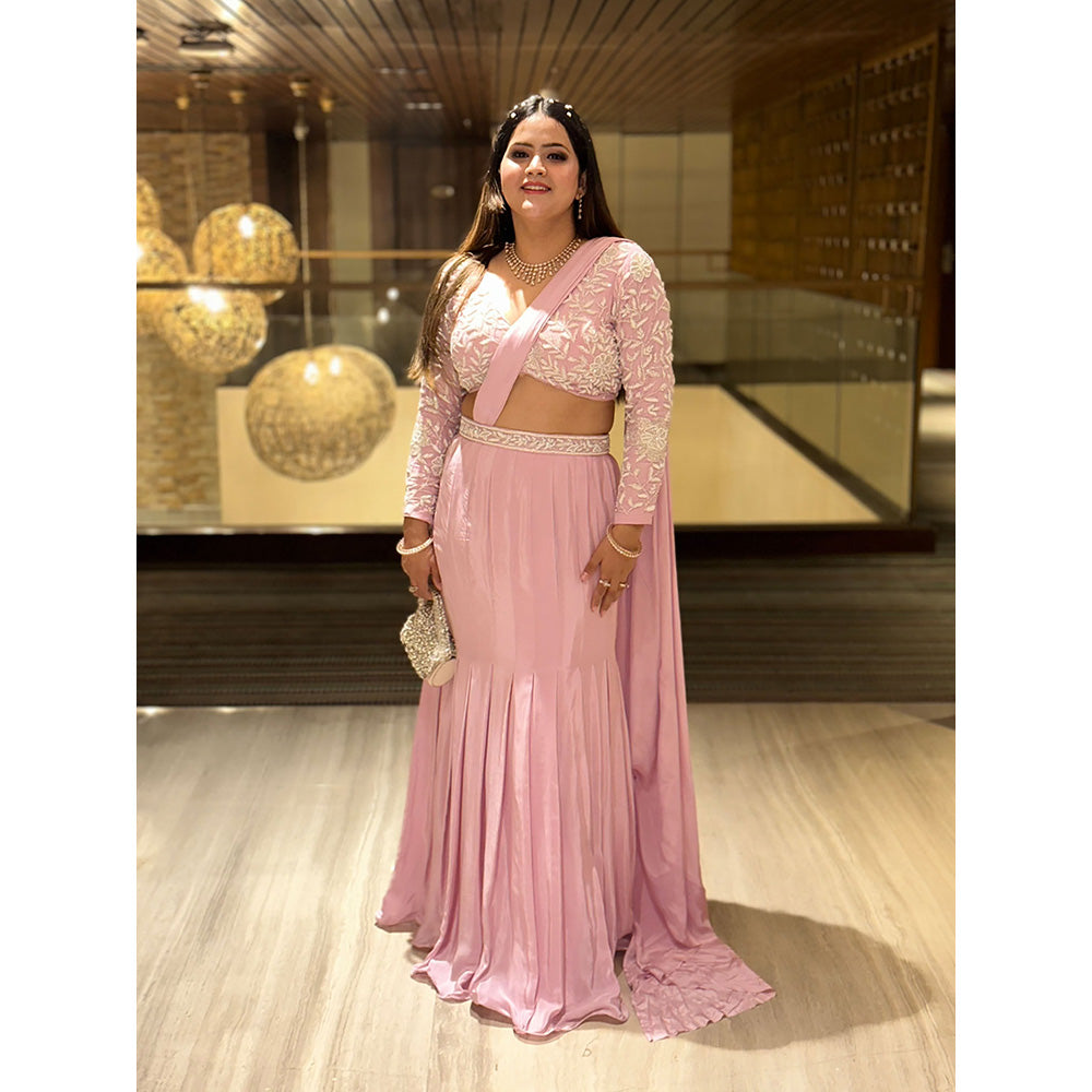 Glamique by Gungun Blush Pink Saree with Stitched Blouse