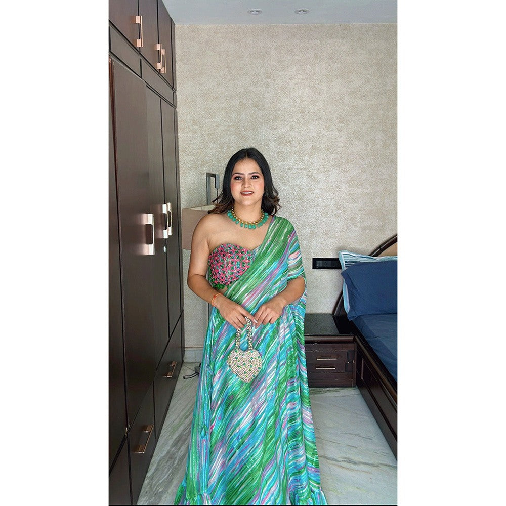 Glamique by Gungun One Shoulder Green Cape with Bustier and Pant (Set of 3)