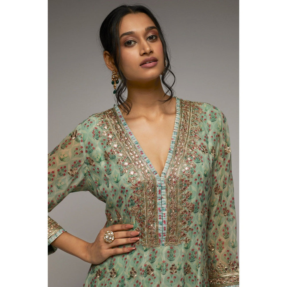 Gopi Vaid Turquoise Nusrat Dhoti (Set of 2)