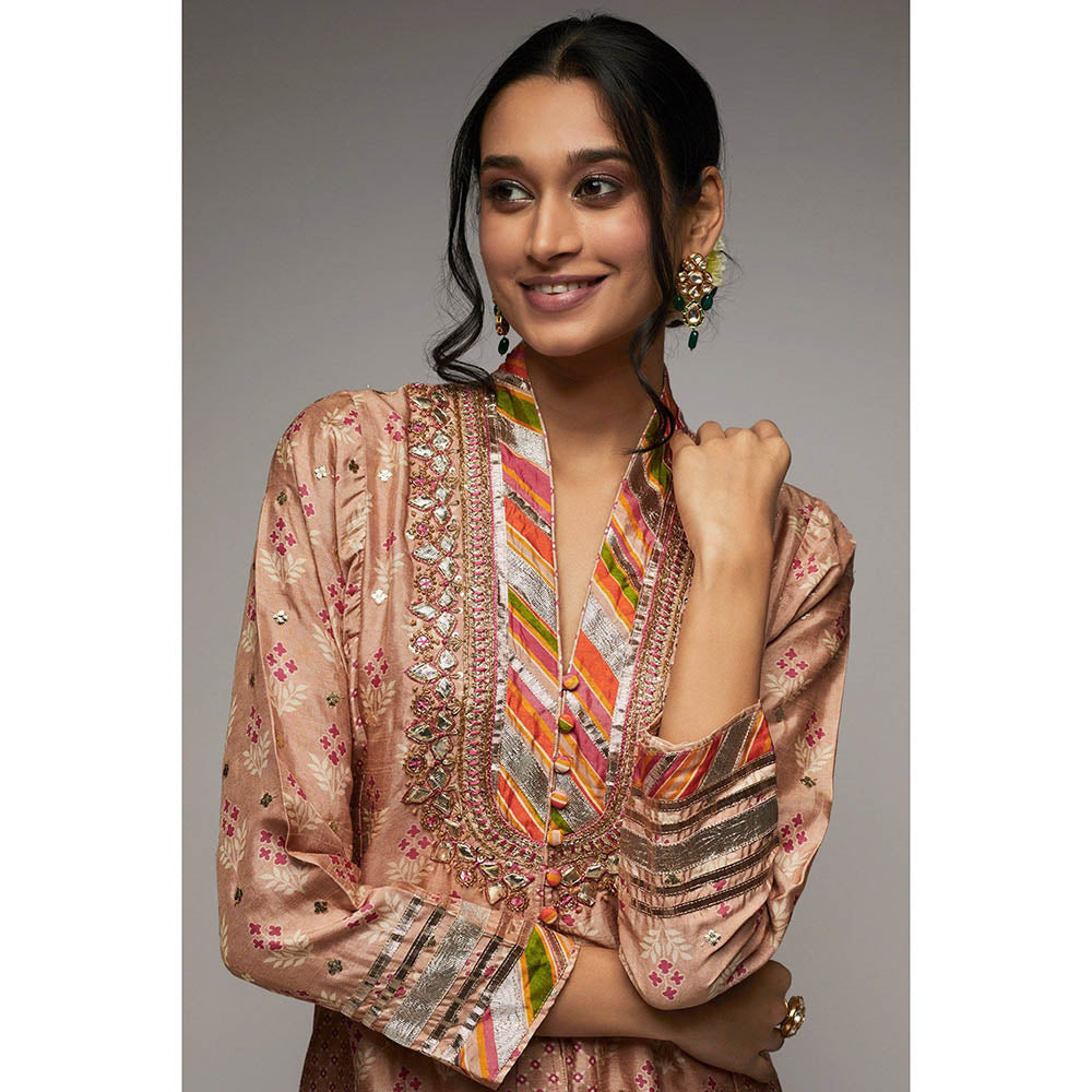 Gopi Vaid Blush Pink Tilla Jacket Tunic Tilla Fo Palazzo (Set of 2)