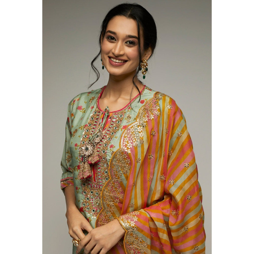 Gopi Vaid Green Rashida Short Sharara (Set of 3)