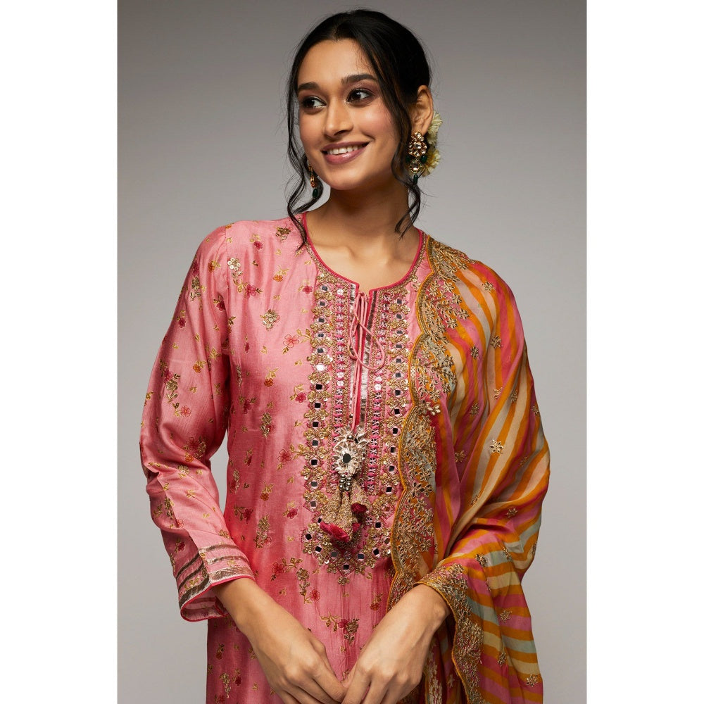 Gopi Vaid Pink Rashida Tunic Palazzo with Dupatta (Set of 3)