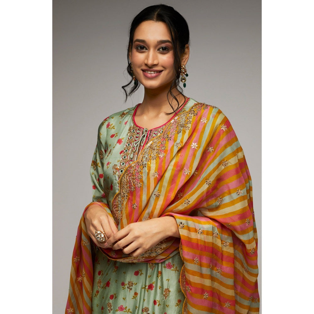 Gopi Vaid Rashida Green Tunic Palazzo (Set of 3)