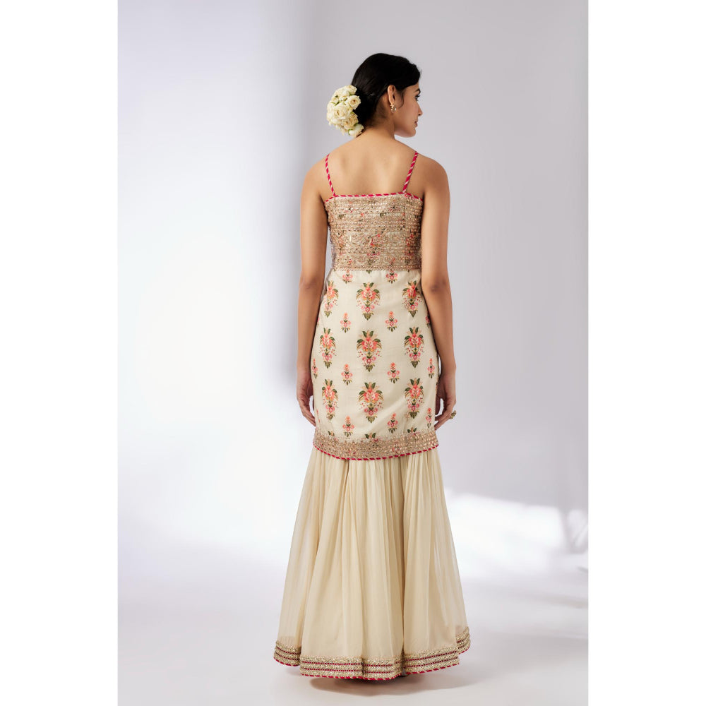 Gopi Vaid Ivory Chhaya Strappy Sharara with Kurta and Dupatta (Set of 3)