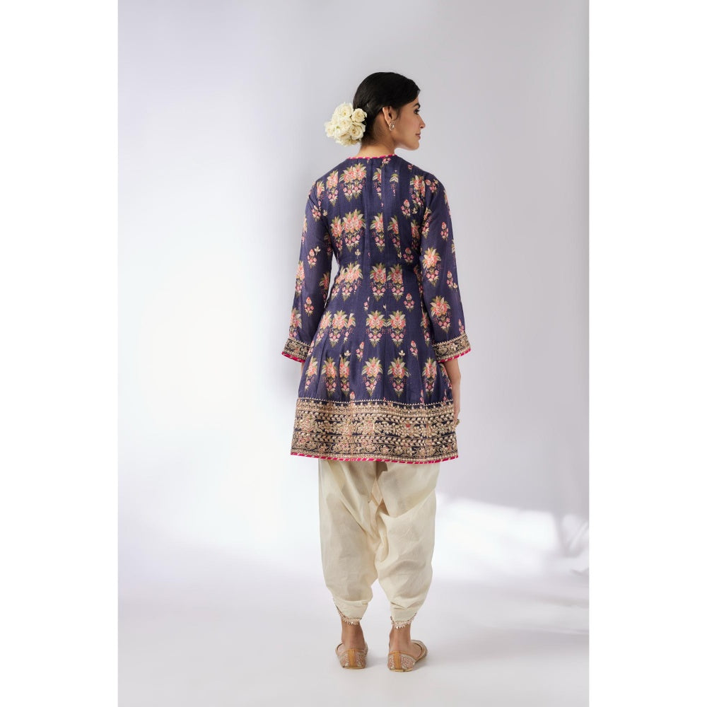Gopi Vaid Navy Blue Ekta Dhoti with Kurta and Dupatta (Set of 3)