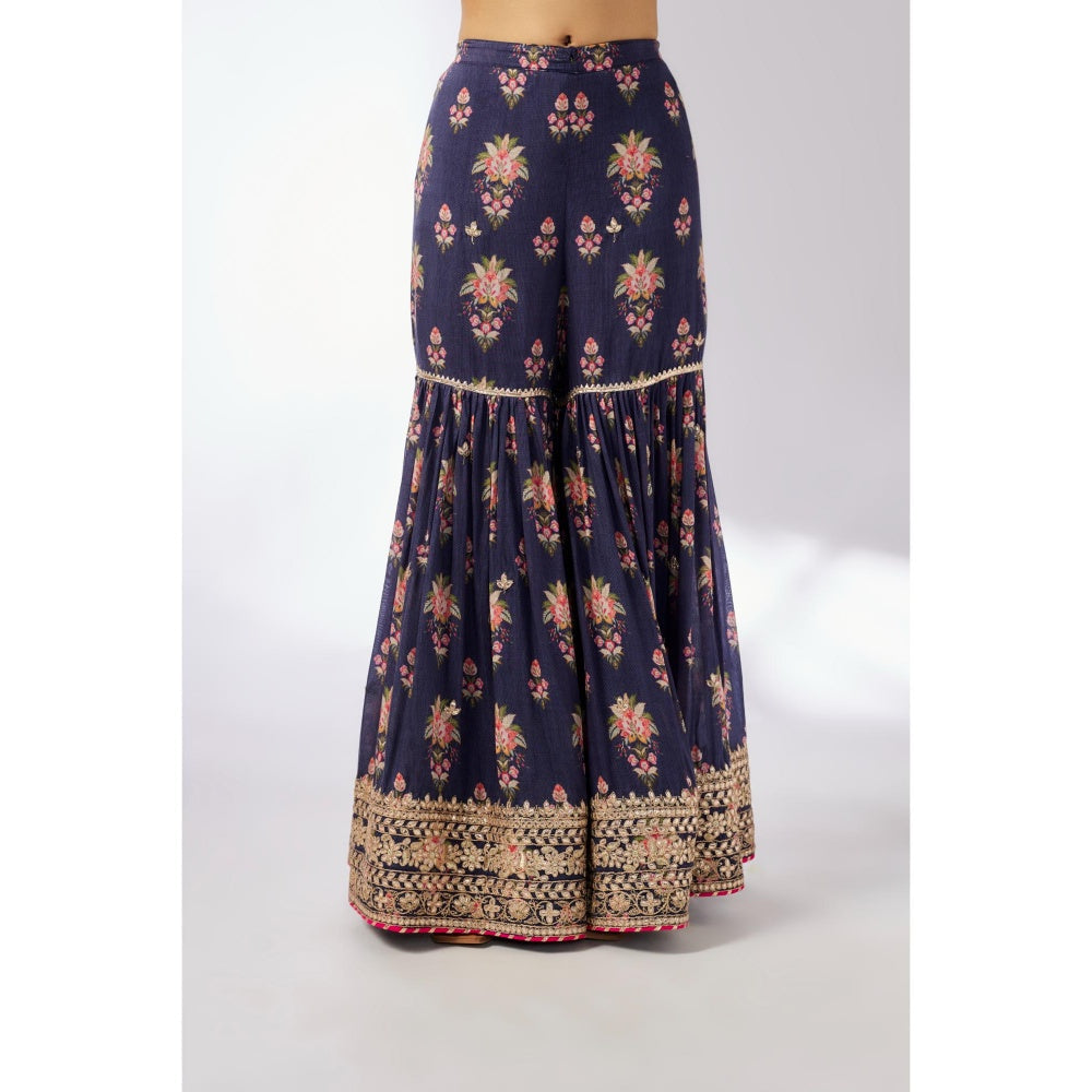 Gopi Vaid Navy Blue Advika Strappy Sharara with Kurta and Dupatta (Set of 3)