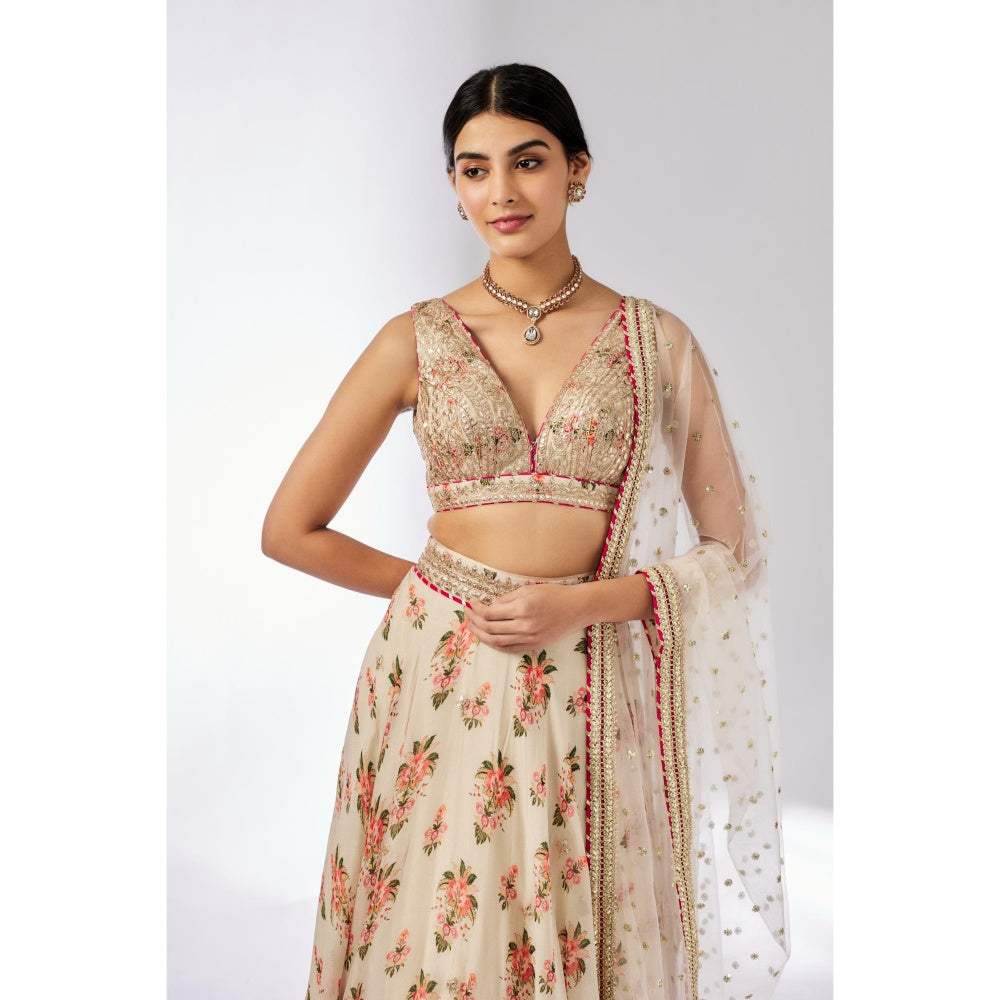Gopi Vaid Ivory Esha Lehenga with Blouse and Dupatta (Set of 3)