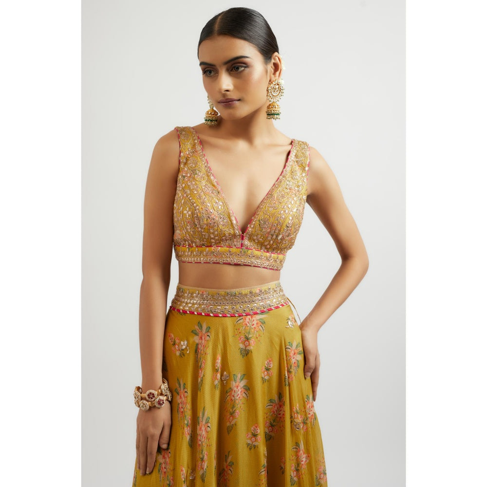 Gopi Vaid Mustard Esha Lehenga with Blouse and Dupatta (Set of 3)