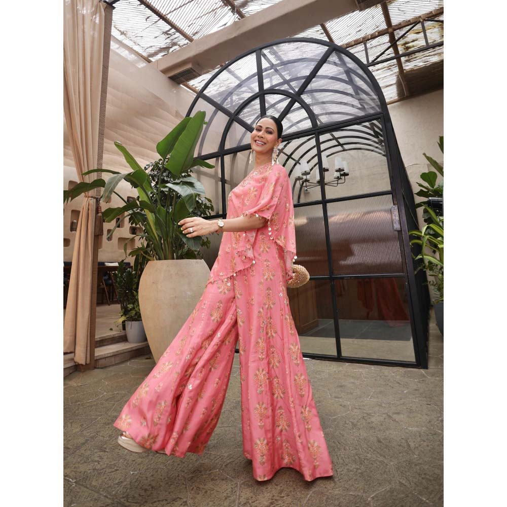 Gopi Vaid Pink Elena Top with Palazzo (Set of 2)