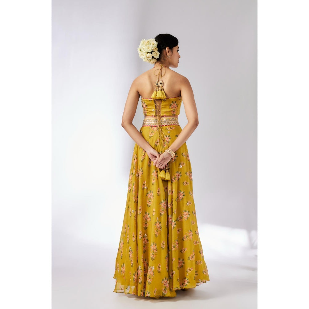 Gopi Vaid Mustard Bhairavi Lehenga with Blouse and Dupatta (Set of 3)