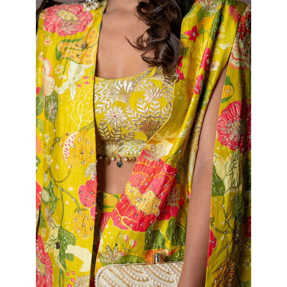 Gopi Vaid Yellow Mahek Blazer with Blouse and Sharara (Set of 3)