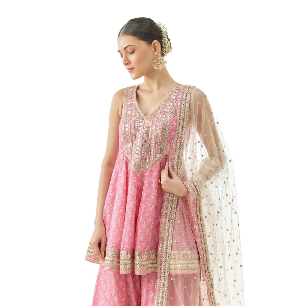 Gopi Vaid Simoni Kurti with Sharara and Dupatta - Pink