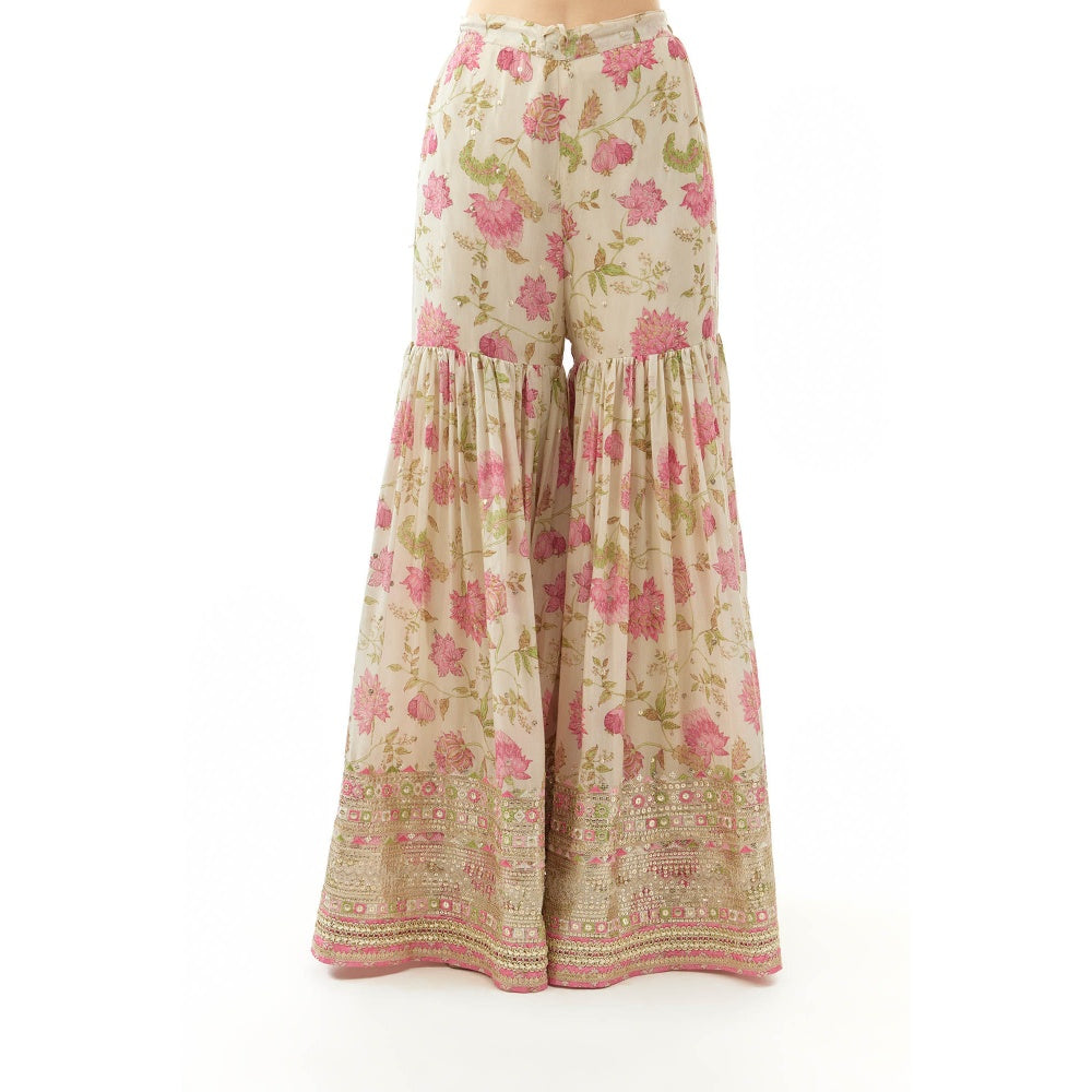 Gopi Vaid Dhvanika Halter Kurta with Sharara and Dupatta - Ivory