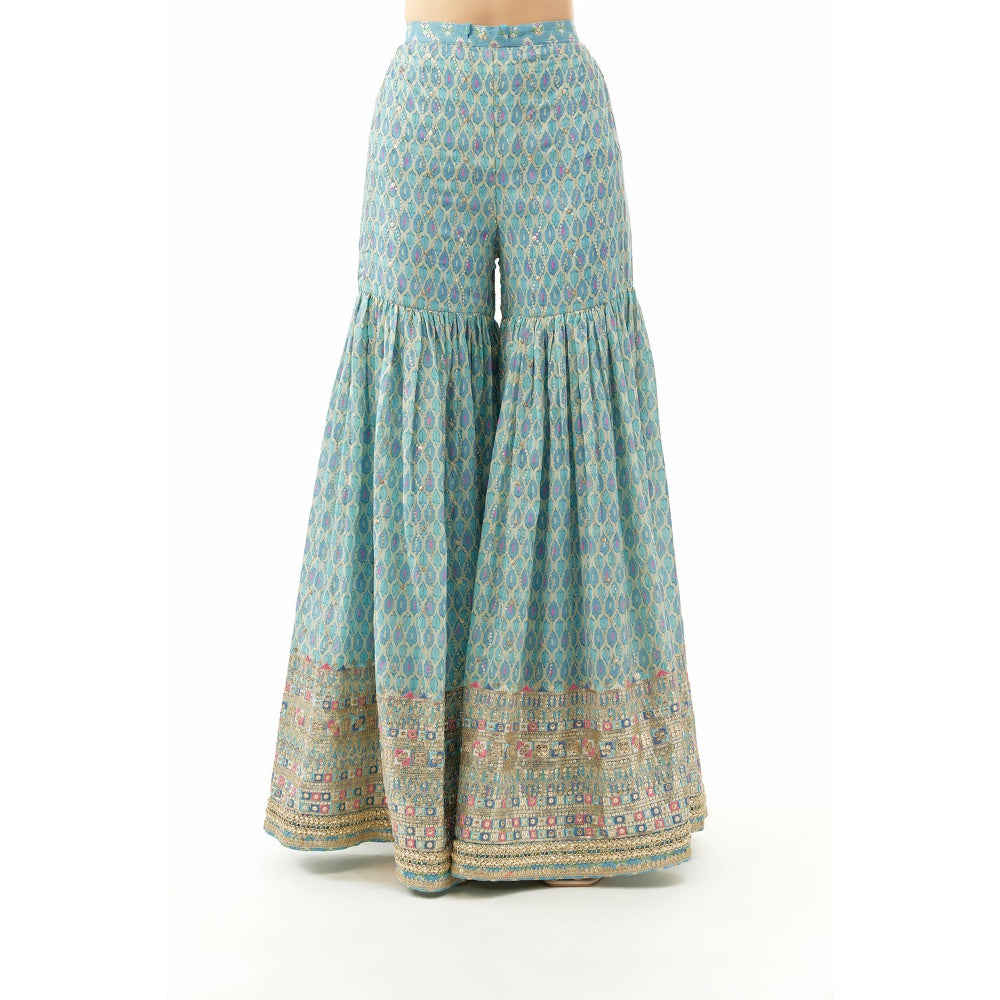 Gopi Vaid Tanvi Peplum Kurti with Sharara and Dupatta - Blue