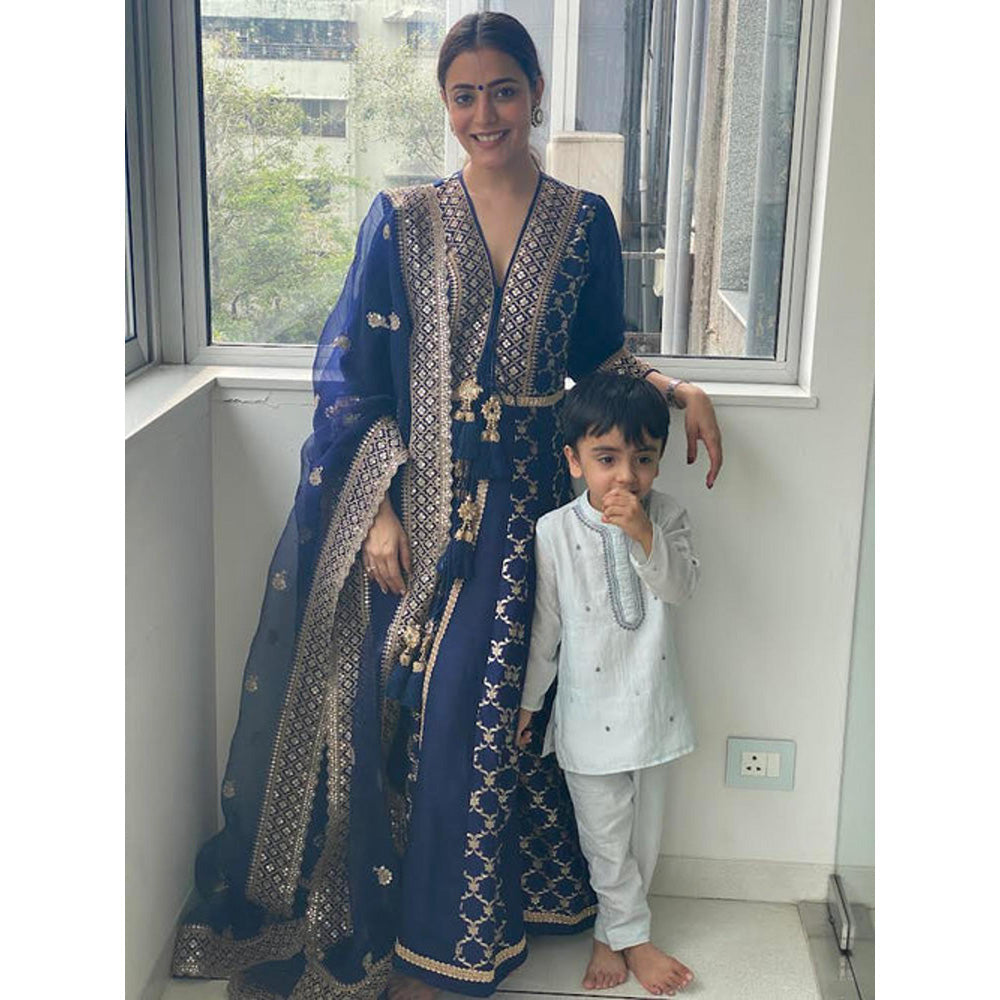 Gopi Vaid Nisha Aggarwal in Marigold Brocade FO with Sharara