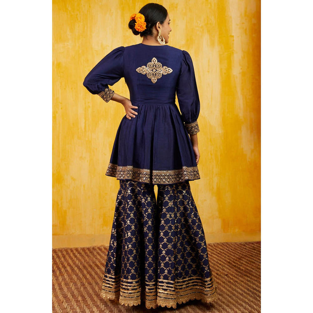 Gopi Vaid Marigold Brocade Peplum With Garara