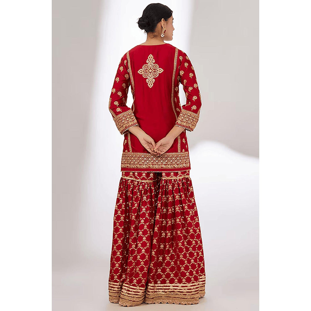 Gopi Vaid Marigold Brocade Short Garara Set