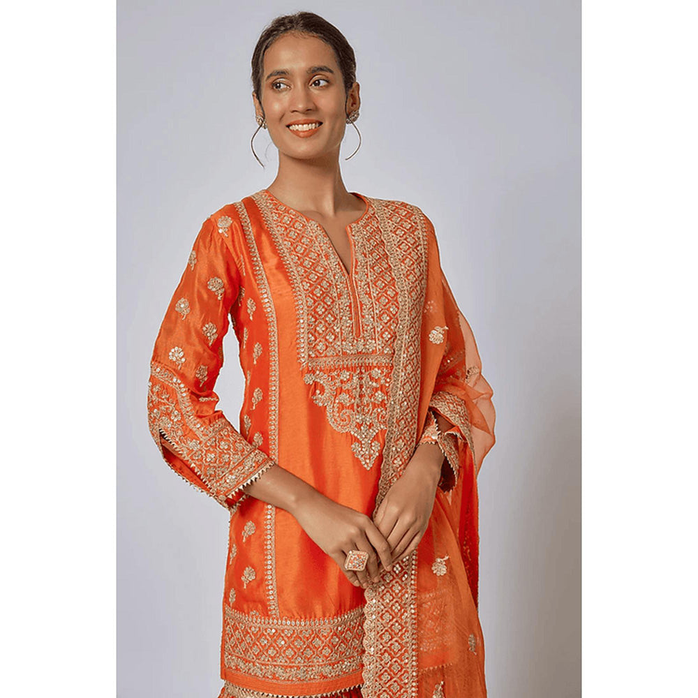 Gopi Vaid Marigold Brocade Short Garara Set