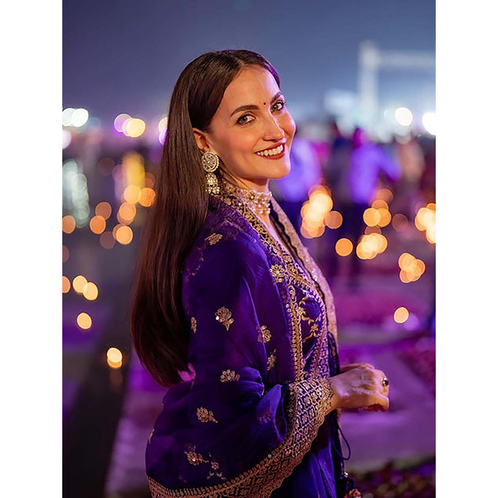 Gopi Vaid Marigold Brocade FO Set with Churidar-Elli AvrRam