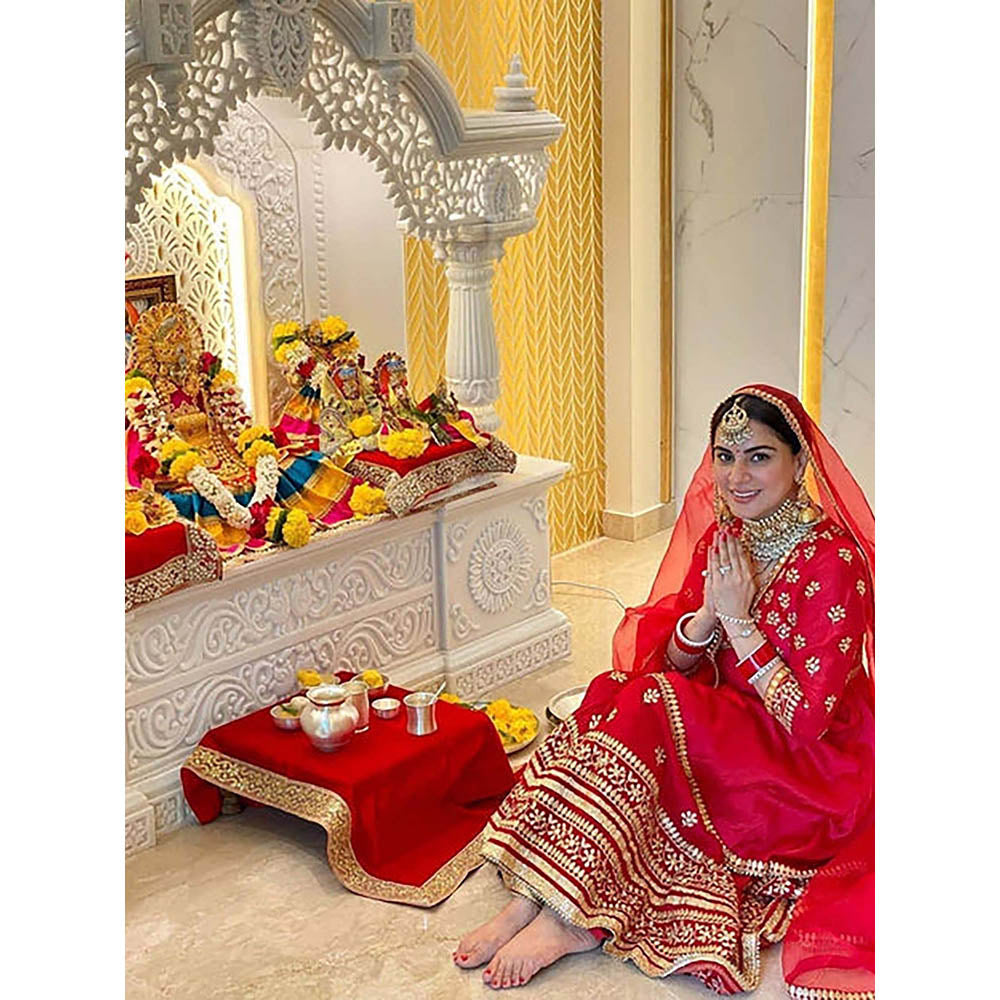 Gopi Vaid Marigold Peplum Sharara Set