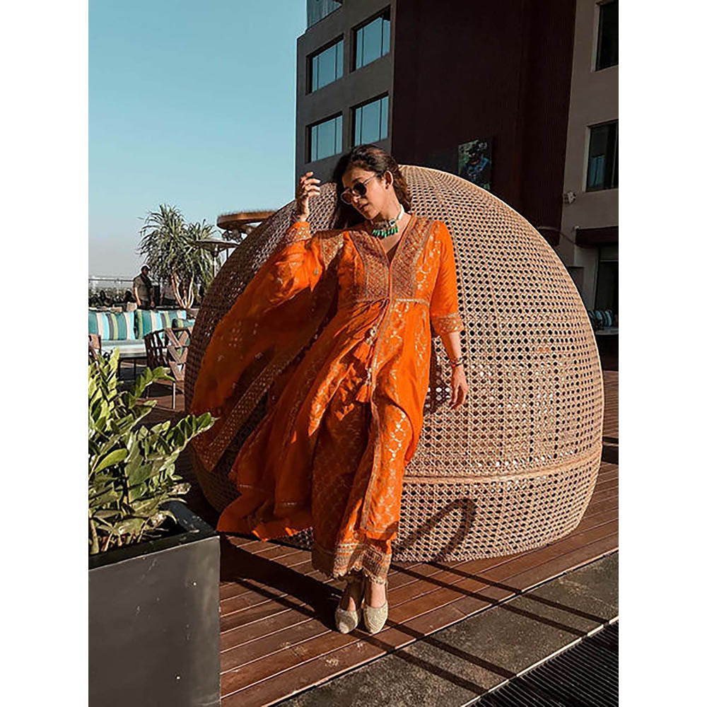Gopi Vaid Kishwer Merchant in Marigold Brocade Fo With Palazzo