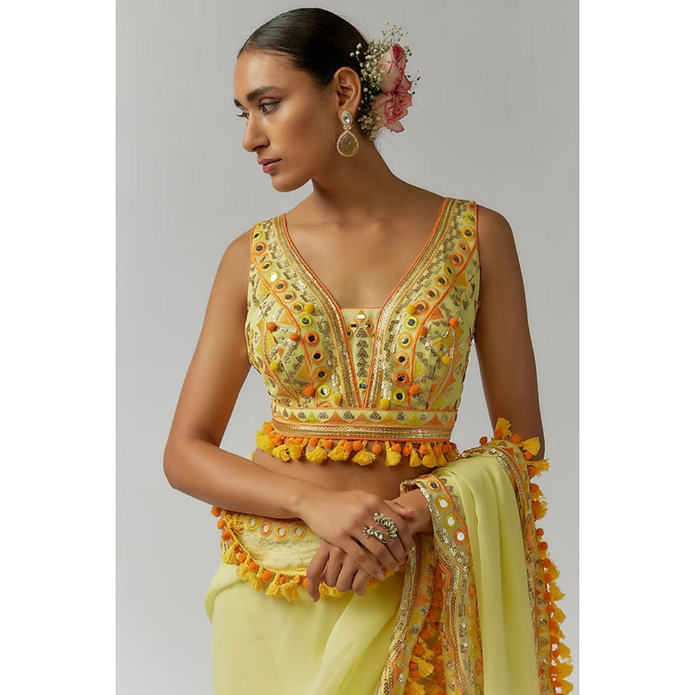 Gopi Vaid Deehar Saree with Stitched Blouse