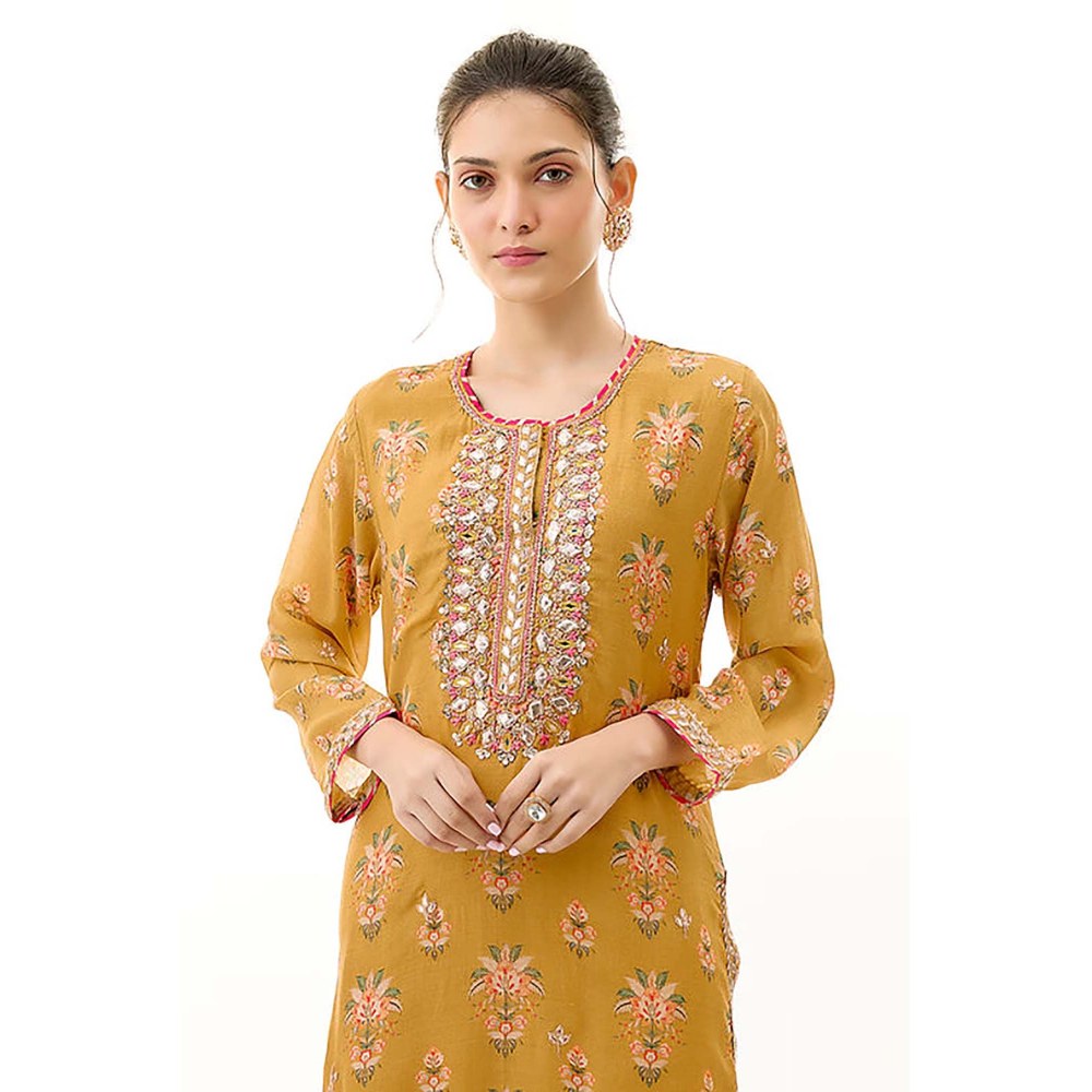 Gopi Vaid Dhara Mustard Embroidery Kurta