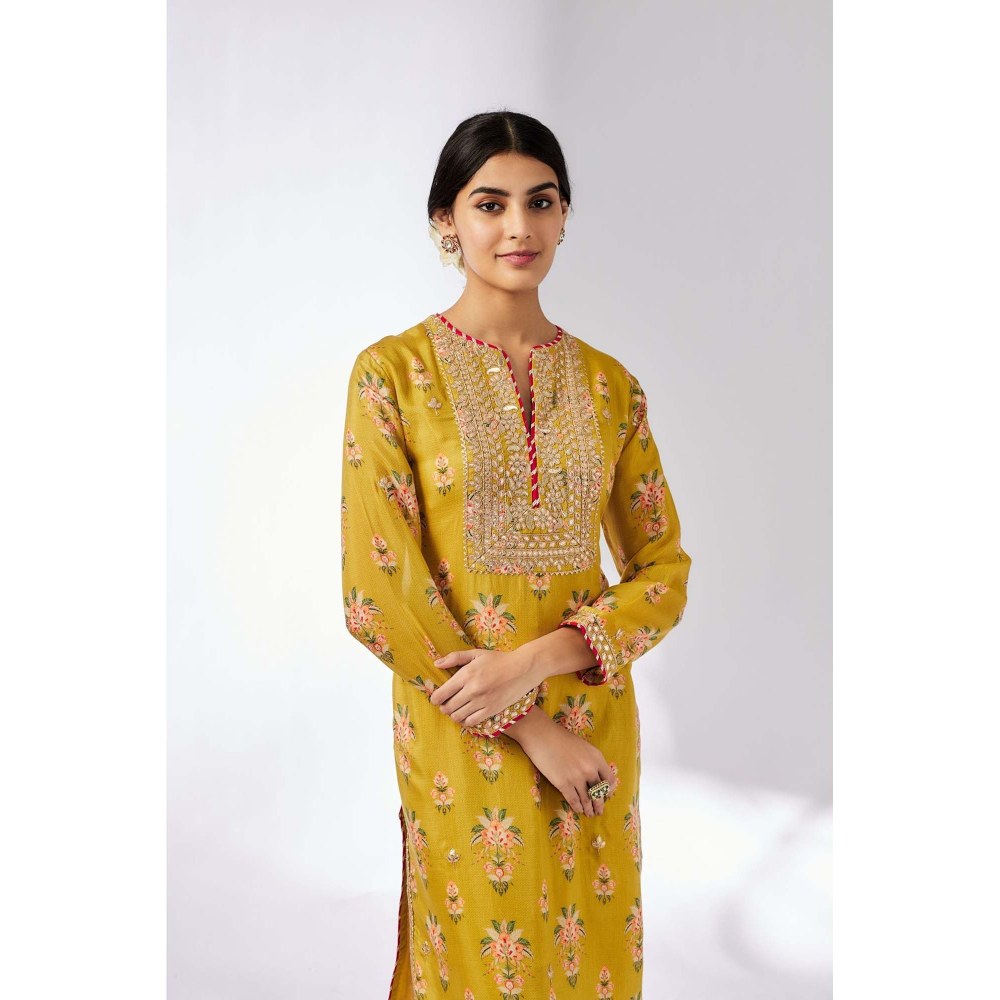 Gopi Vaid Neha Mustard Embroidery Kurta