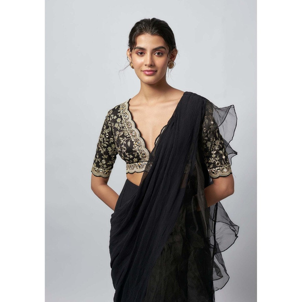 Gopi Vaid Ganika Mirror Embellished Saree with Stitched Blouse