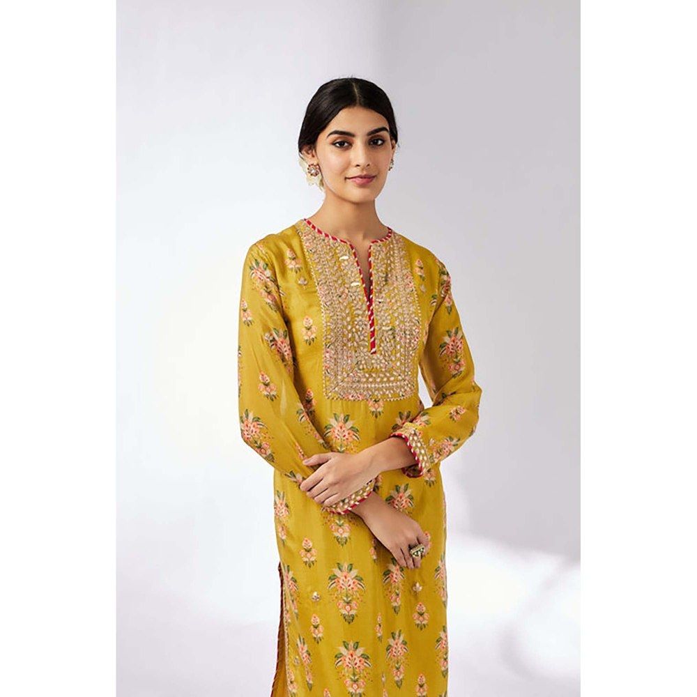 Gopi Vaid Women Cotton Silk Floral Kurta and Palazzo