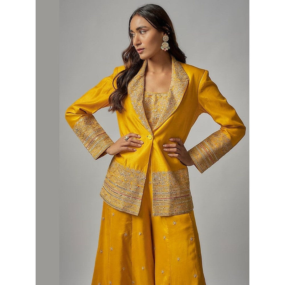 Gopi Vaid Golconda Afreen Mustard Bustier with Blazer and Sharara