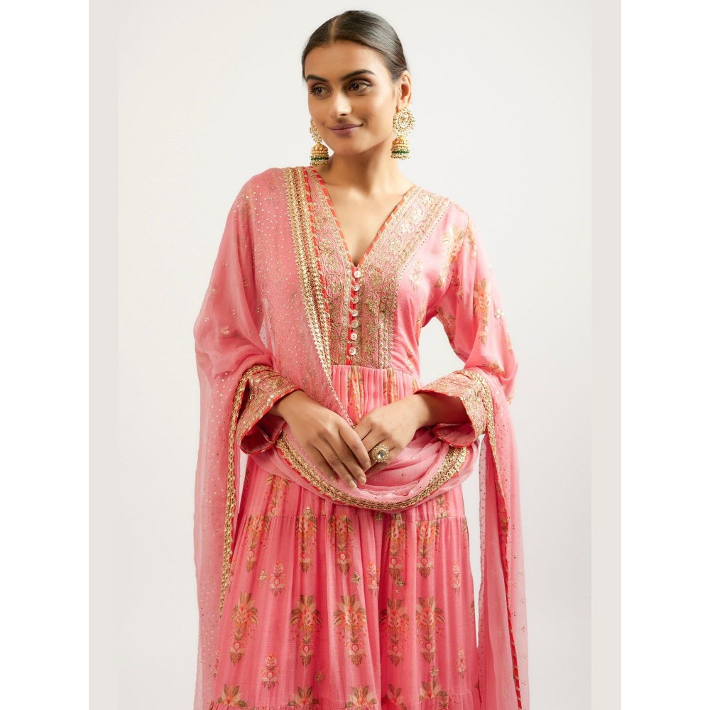 Gopi Vaid Joshna Tiered Pink Anarkali Kurta with Churidar and Dupatta