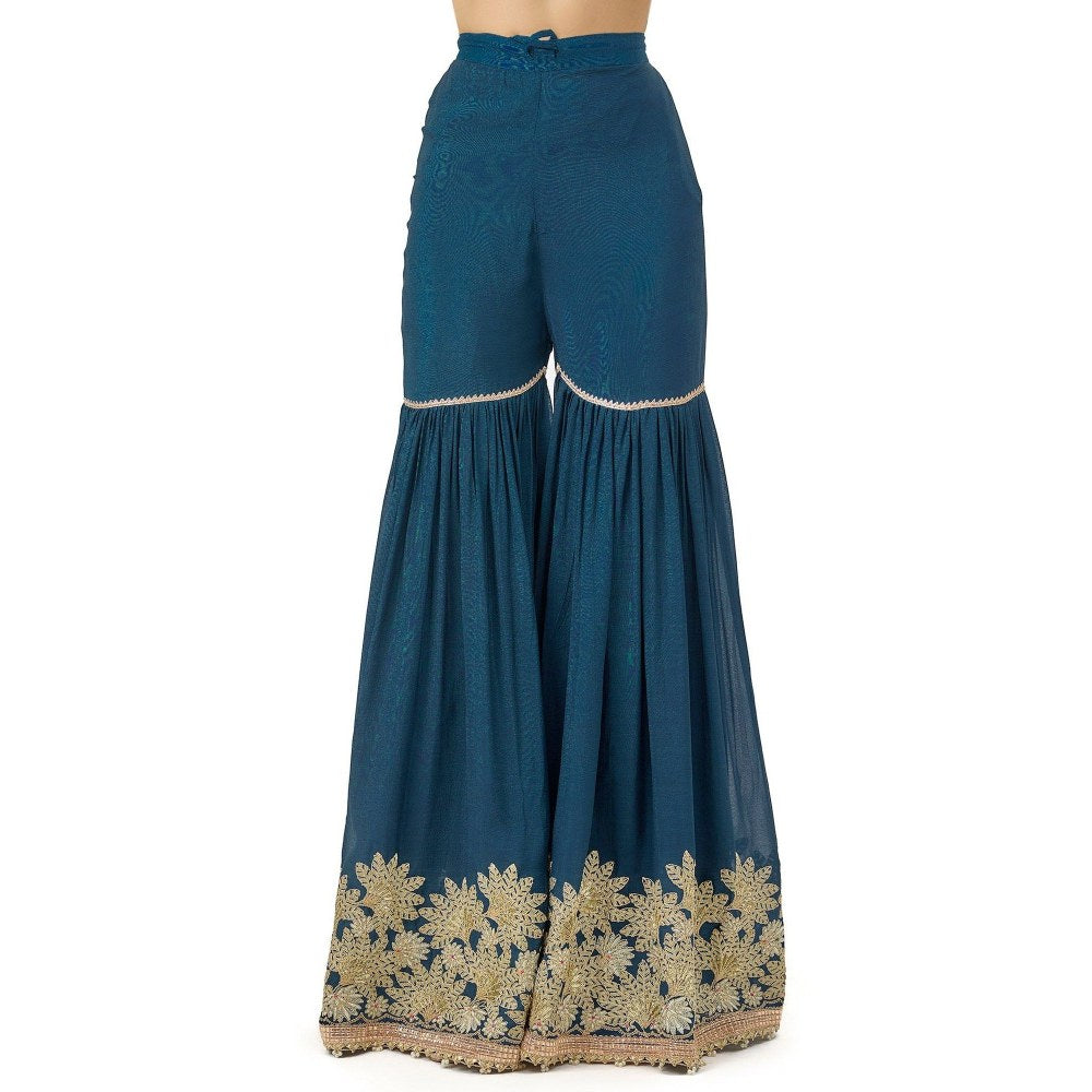 Gopi Vaid Nupur One-Shoulder Blue Top with Sharara