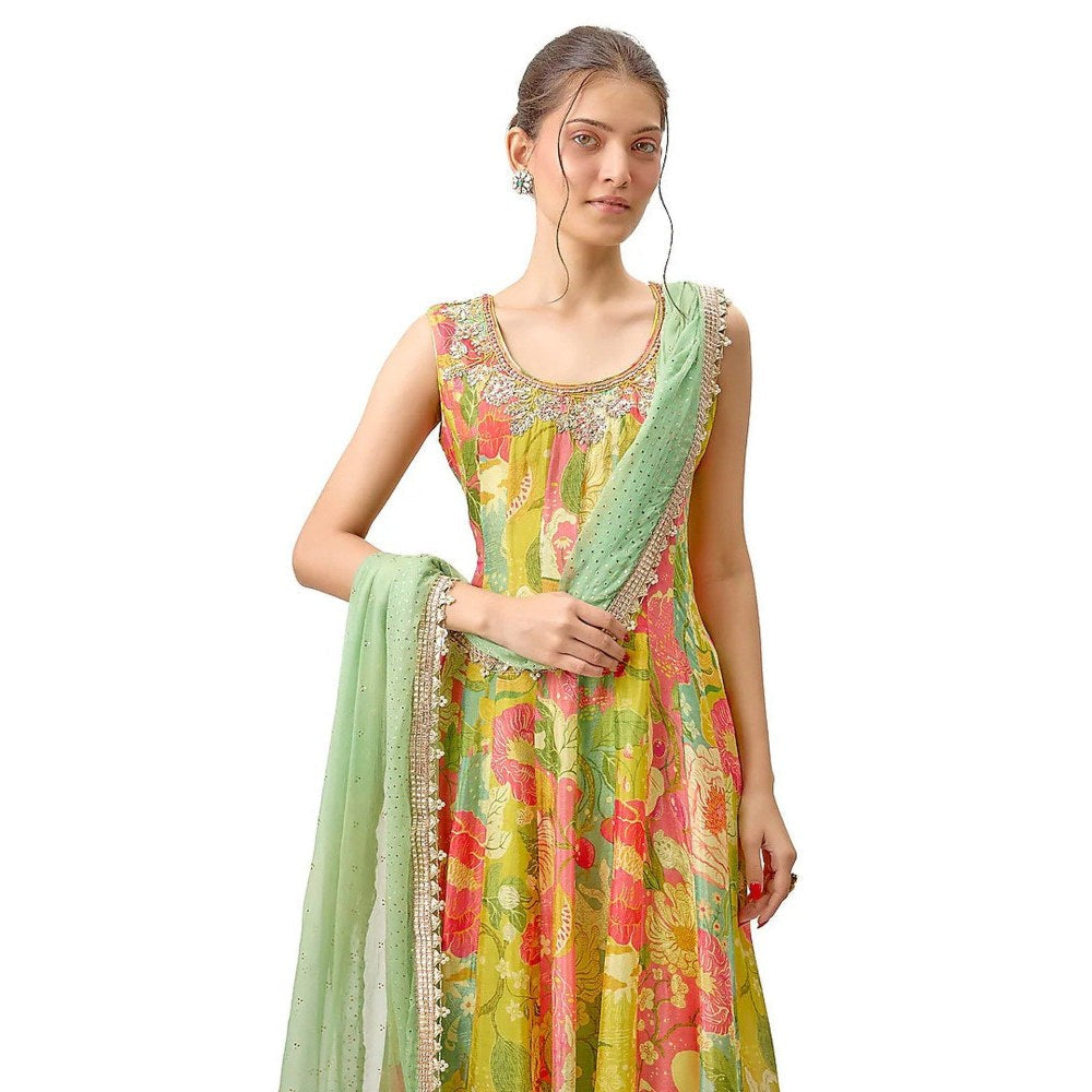 Gopi Vaid Krisha Multicolor Anarkali Kurta with Churidar and Dupatta