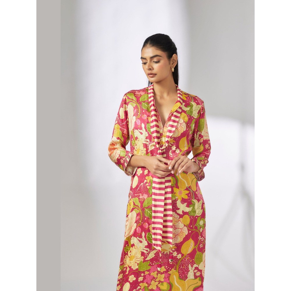 Gopi Vaid Lily Scarf Pink Kurta with Palazzo