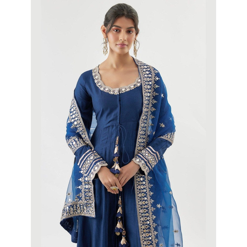 Gopi Vaid Srivani Blue Anarkali Kurta with Pant and Dupatta