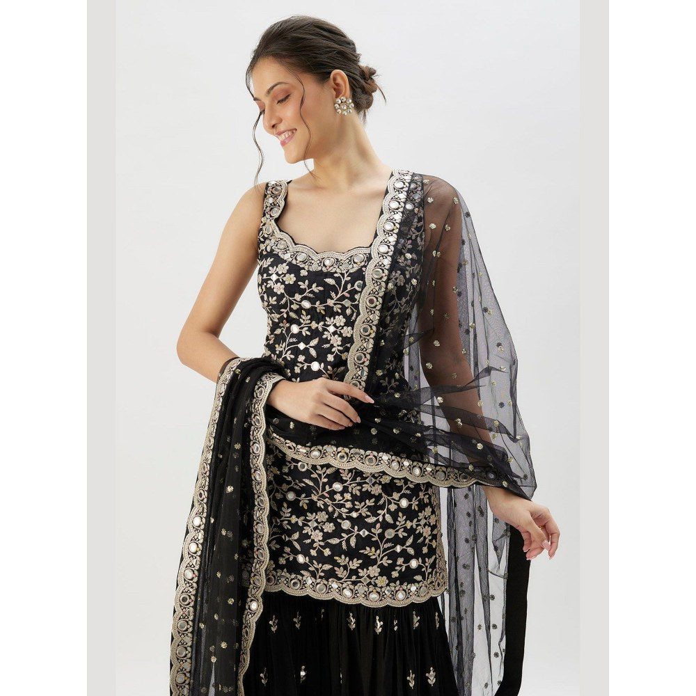 Gopi Vaid Soneera Black Kurta with Sharara and Dupatta