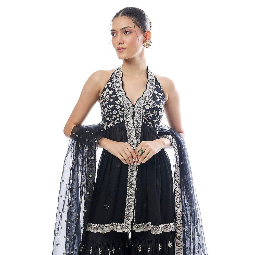 Gopi Vaid Eila Black Kurta with Sharara and Dupatta