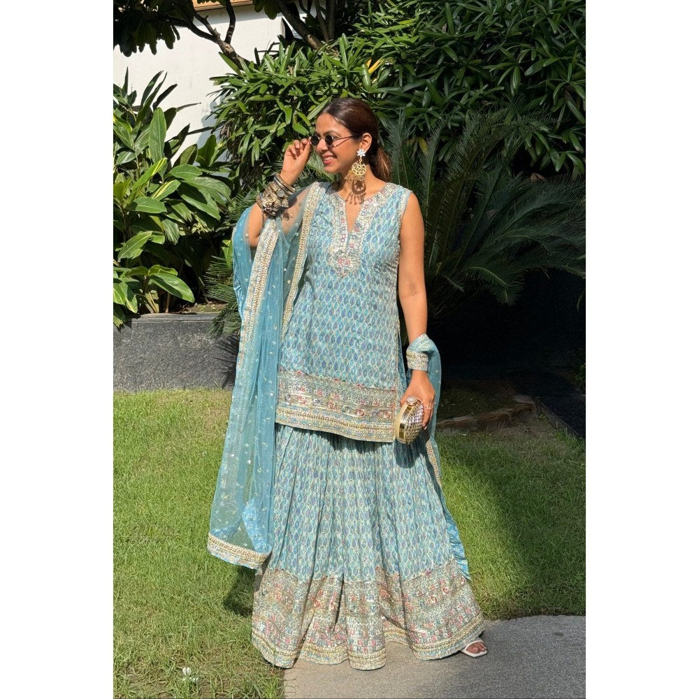 Gopi Vaid Sneha Adwani In Dhruvi Blue Kurta with Sharara and Dupatta