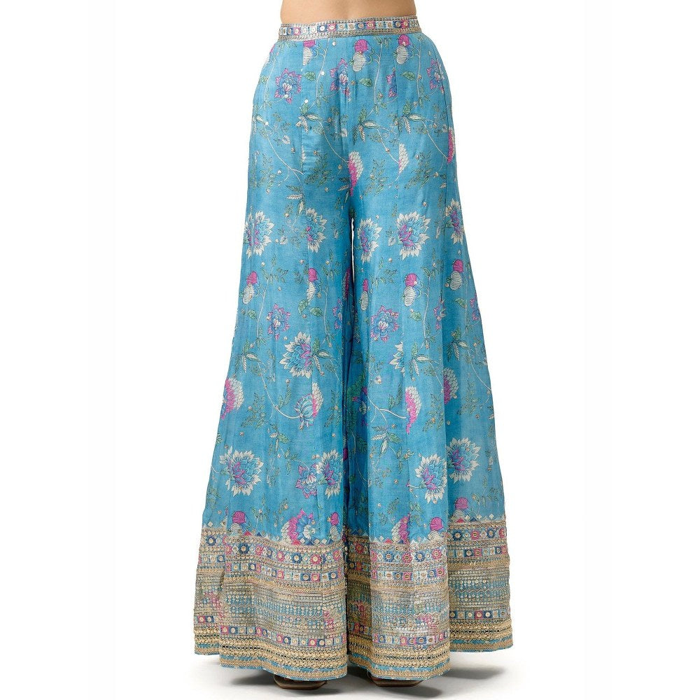 Gopi Vaid Tanisha Blue Crop Top with Palazzo and Jacket