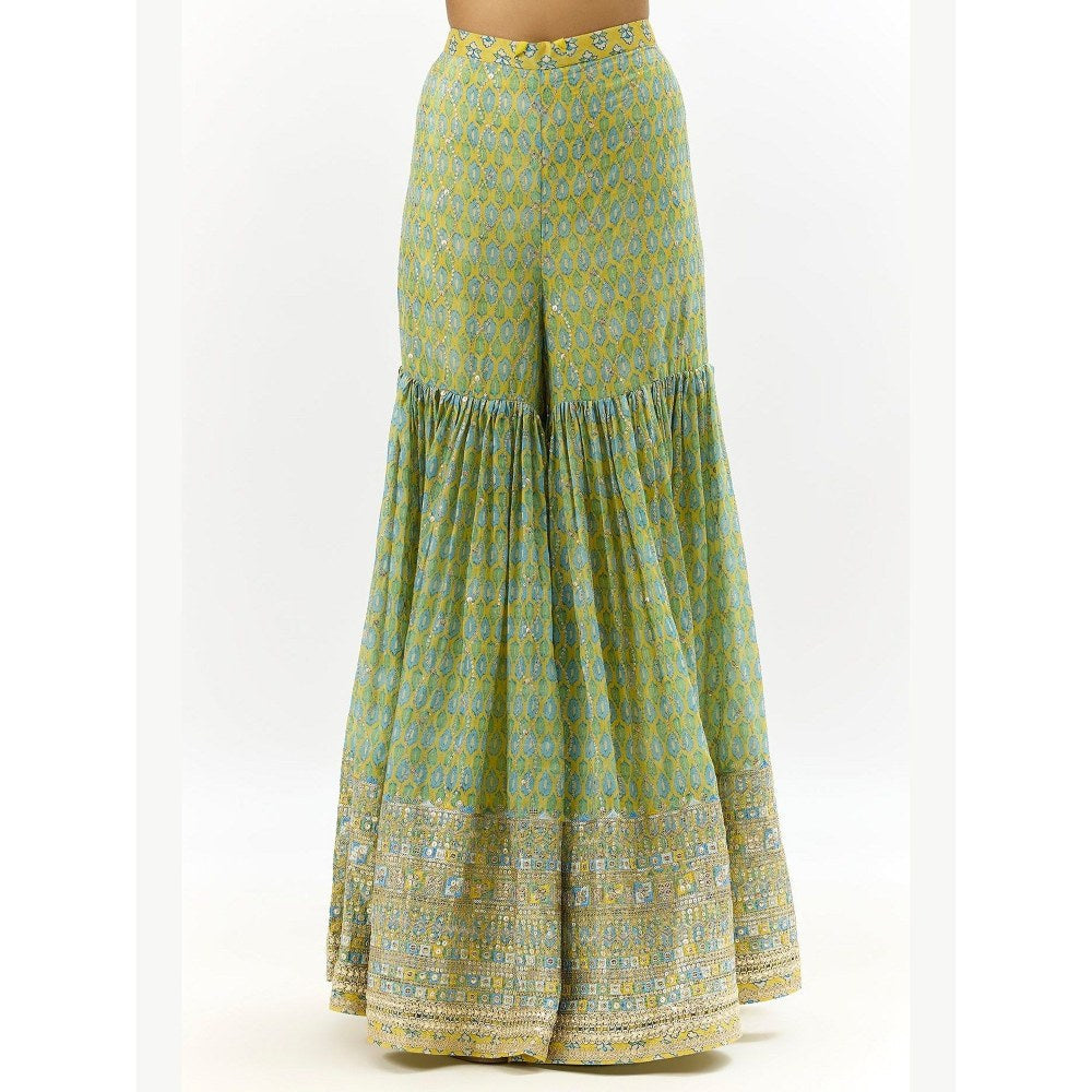 Gopi Vaid Tanvi Green Top with Sharara and Dupatta